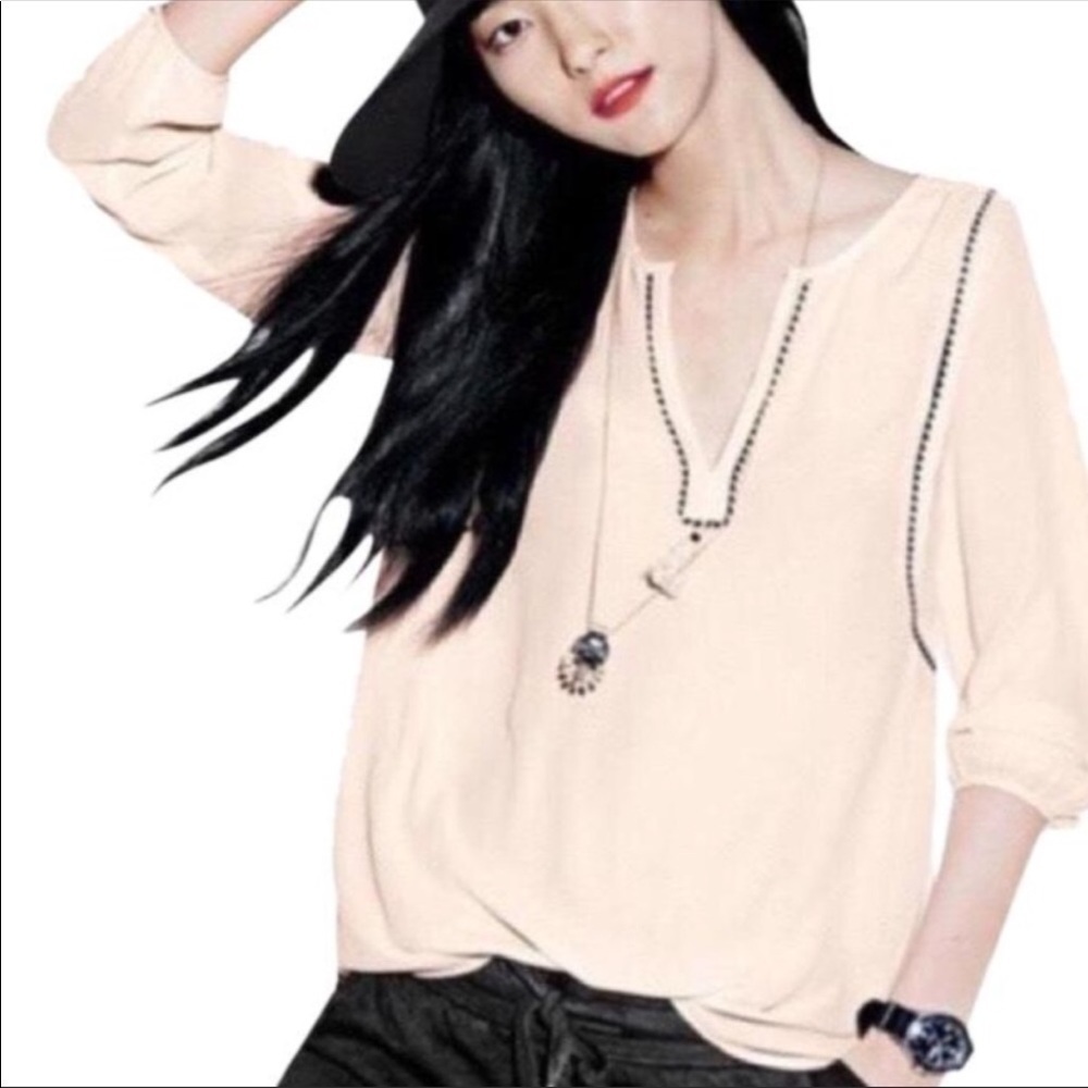 J crew tassel trim top in cream and navy